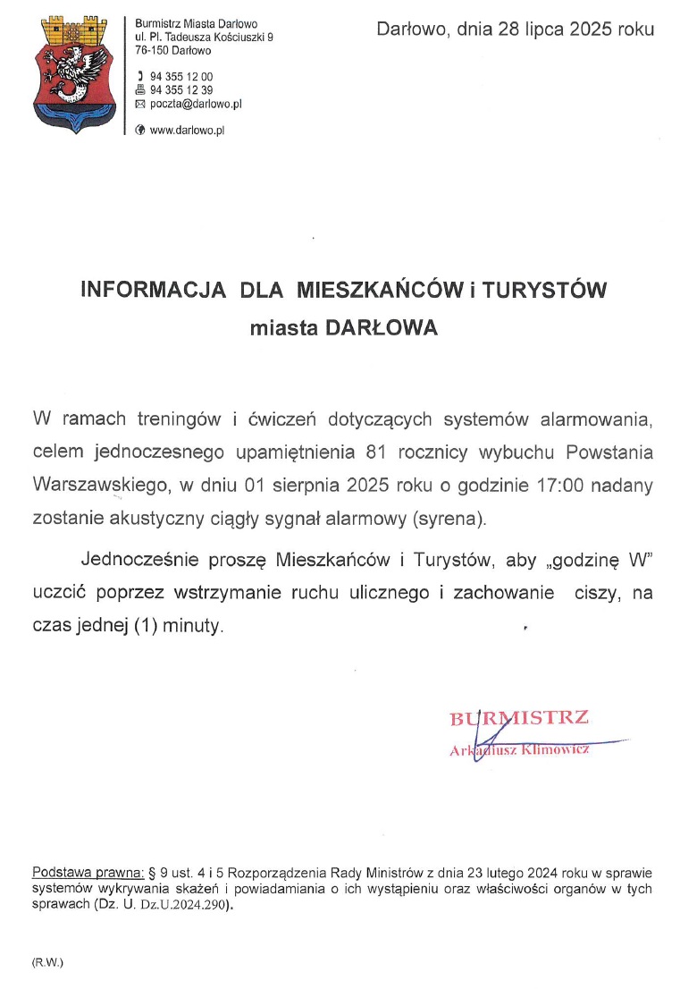 Informacja o treningu systemu alarmowania